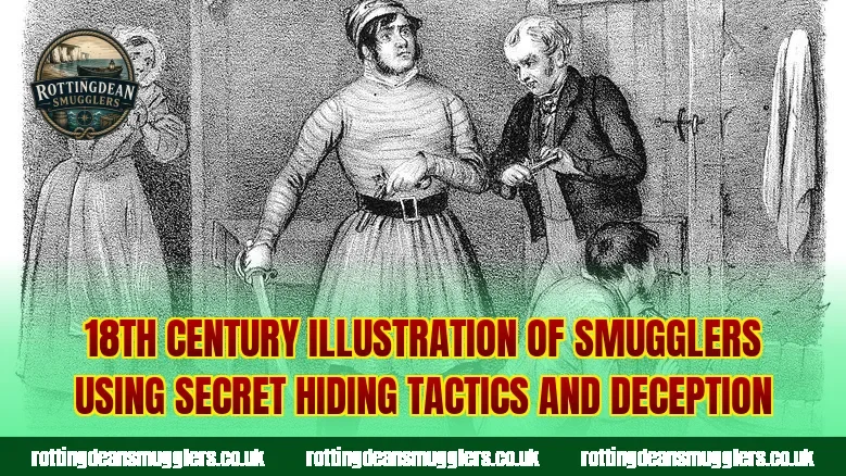 18th century illustration of smugglers using secret hiding tactics and deception