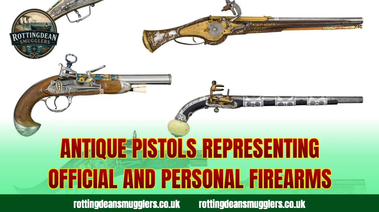 Antique pistols representing official and personal firearms