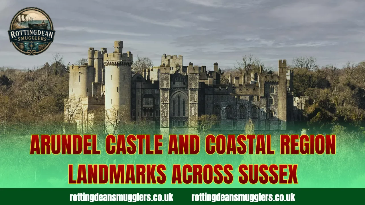 Arundel Castle and coastal region landmarks across Sussex