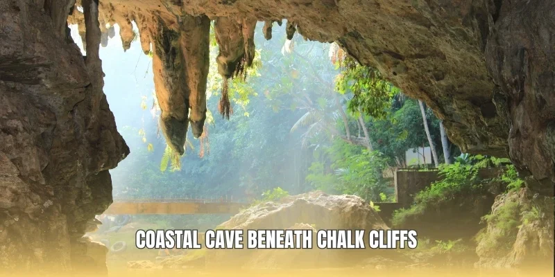 Coastal cave beneath chalk cliffs