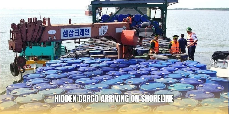 Hidden cargo arriving on shoreline