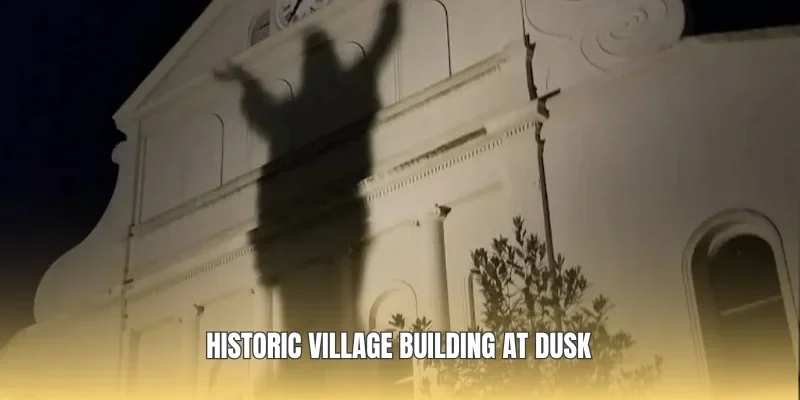 Historic village building at dusk