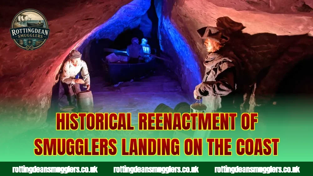 Historical reenactment of smugglers landing on the coast