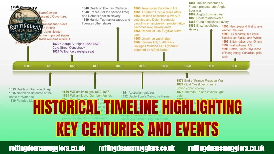 Historical timeline highlighting key centuries and events