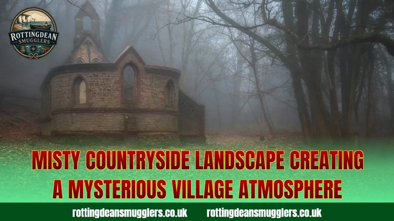 Misty countryside landscape creating a mysterious village atmosphere