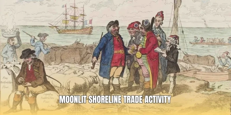 Moonlit shoreline trade activity