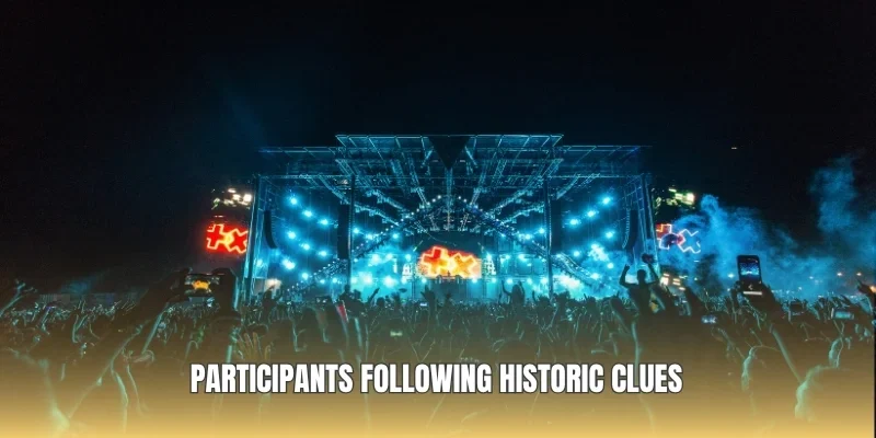 Participants following historic clues