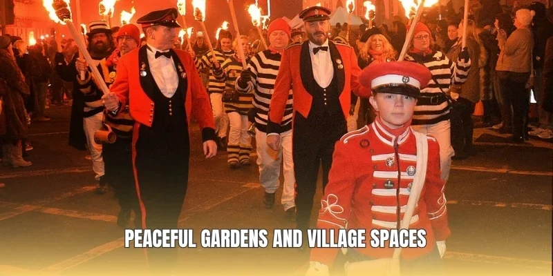 Peaceful gardens and village spaces
