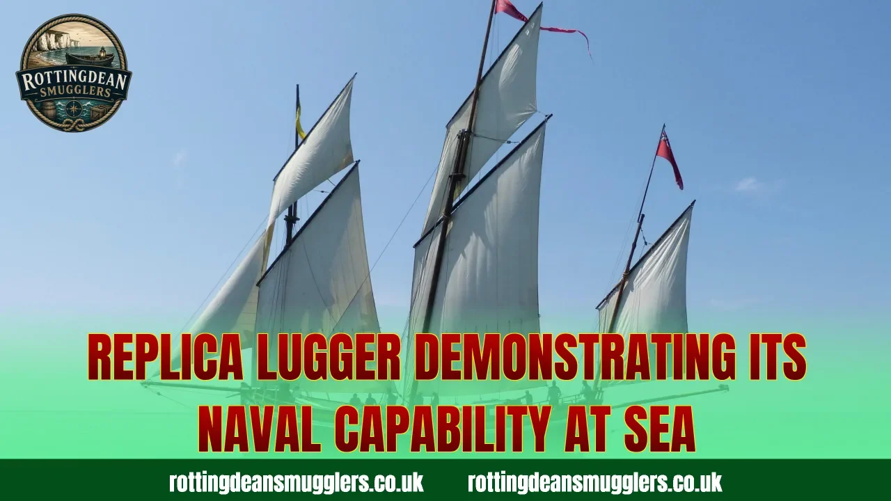 Replica lugger demonstrating its naval capability at sea