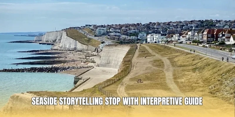 Seaside storytelling stop with interpretive guide