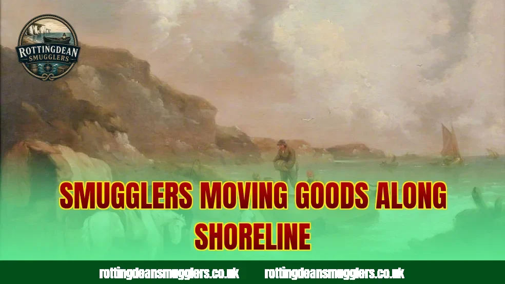 Smugglers moving goods along shoreline